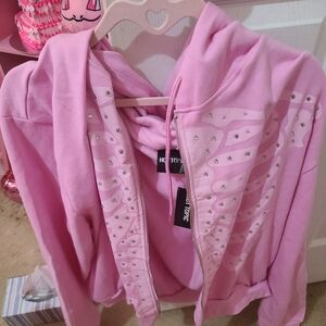 Hot Topic Pink Studded Hoodie Skeleton